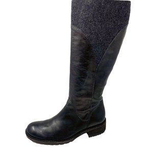 L L‎ Bean Black Leather with Charcoal Wool Trim Tall Zip Boots